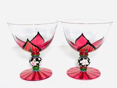 Amber Rose by Ambiance Set of 2 Glasses Nanette Vacher Roses Hand Painted