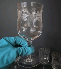 Central Glass Works 5 Tiffin Franciscan Crystal Thistle Etched Wine/Water Goblet