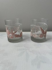 2 Pinky Peach Seashells & Starfish in Fishnet-Low Ball Drinking Glasses-Shafford