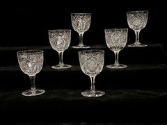 Antique American Brilliant Cut Glass 4.4” Cordial Wine Brandy Glasses Set Of 6