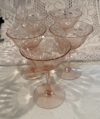 SET of 5 Vintage Pink Depression Glass Stemware feat. an Optic Panel Design.