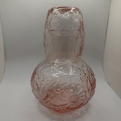 VTG Pink Depression Glass Floral Tumble Up Bedside Water Carafe Decanter & Glass