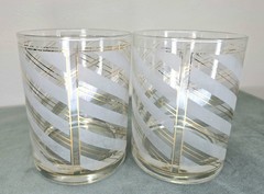 Vintage Culver LOWBALL glasses pair 22k GOLD Diamond Swirl