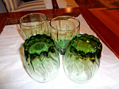 Set of 4 Fern Green Anchor Hocking Central Park Starfire Rocks Glasses 10Oz