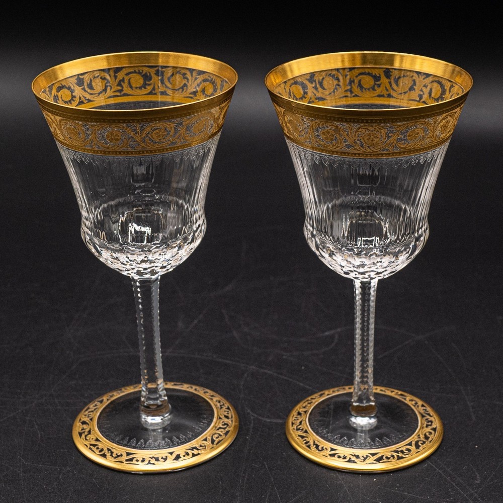 Saint St. Louis France Crystal Thistle Burgundy Wine Glasses 6 3/8″– Pair OLDER