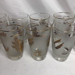 MCM Libbey StarLyte Highball Frosted Gold Leaf Set of 11 12oz Glasses