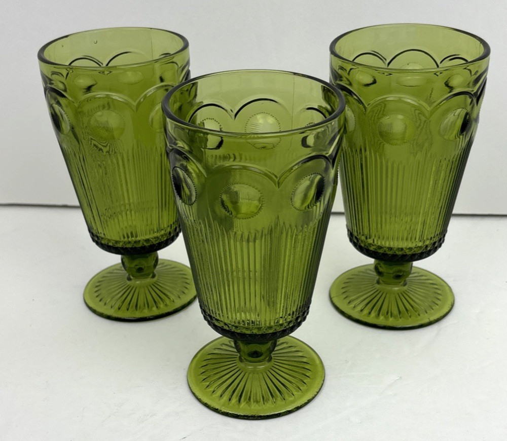3 ~ VTG Bartlett Collins St Genevieve Green Goblets Manhattan Glasses Bullseye