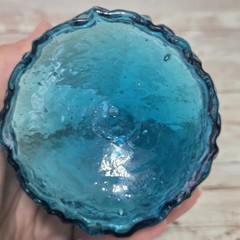 Teal Glass Tumbler High Ball Hand Blown Artisan 5.25″ Tall
