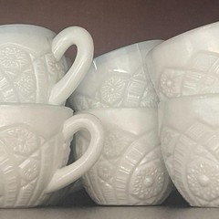 1 pc, White Milk Glass Pressed Glass Cups, Embossed Decorative Pattern