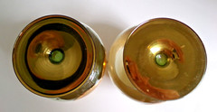 Bohemian Glass Hand Painted Enameled Flowers Gilt Gold Brandy Snifter, Set of 2