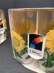 Vintage Libbey Sunflower Glasses Tumblers Set Of 4 Autumn Original Box