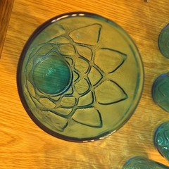 1960’s Anchor Hocking Madrid Aqua Blue Quilted Diamond Drinking Glasses Set of 6