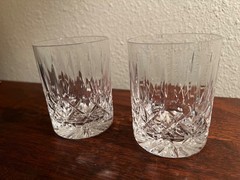 Set of 2 Irish Cut Crystal Glasses Cross & Dot Old Fashioned Whiskey Irish