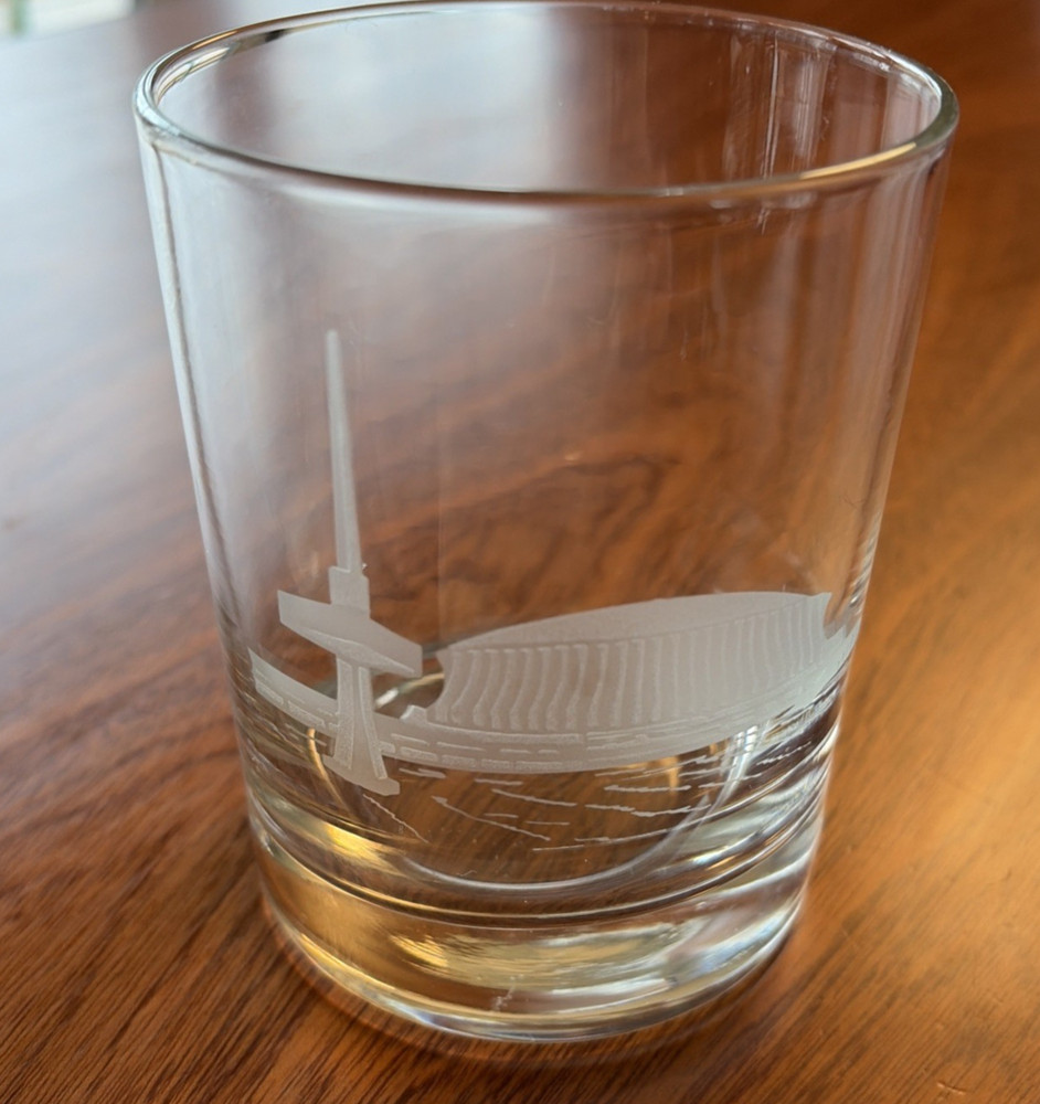 Vintage Etched Toronto Canada CN Tower, Rogers Centre Rocks Whiskey Glass