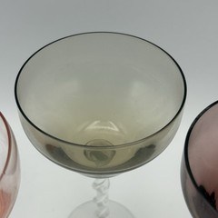 Vintage cordial glasses martini glasses with twisted stems 6.25” Multicolored