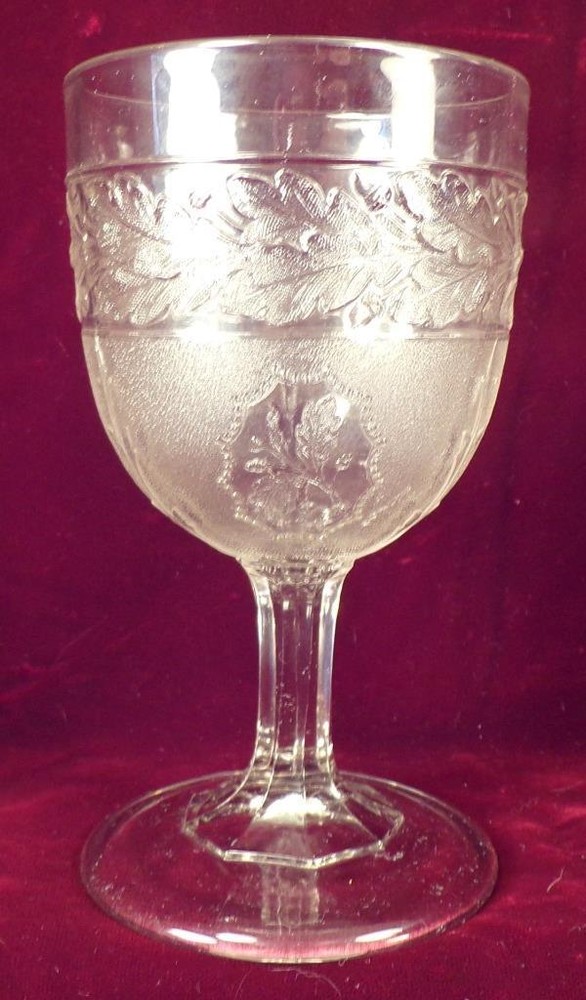 Goblet Oak Leaf Band with Medallion EAPG Flint Clear Glass 1870s Antique #63