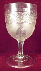 Goblet Oak Leaf Band with Medallion EAPG Flint Clear Glass 1870s Antique #63
