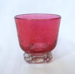 Small Cranberry Crackle Glass Clear Base Cordial Glass