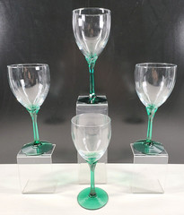 4 Libbey Domaine Green Juniper Water Goblets Set Elegant Clear Floral Stems Lot