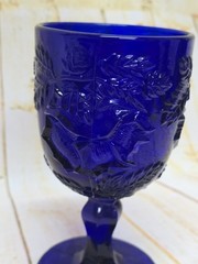 Blue Cobalt Madonna Inn Wild Rose Goblet Fenton Art Glass 6.5″