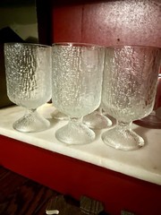 Vintage Indiana Glass Crystal Ice Tree Bark Footed Glass Tumbler 5.5”