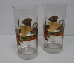 Culver Christmas 22kt Gold Yule Horn Highball Glasses – Vintage Set of 2 EUC