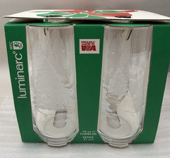 VINTAGE LUMINARC DURAND USA SET of 4 CHRISTMAS CLEAR GLASS 16 oz TUMBLER GLASSES