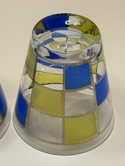 Vintage Culver Gold Blue Lime-Green Mid-Century Lowball Cocktail Glass Set of 2