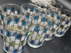 Vintage Mid Century Modern Libbey Nordic pattern Glass Tumblers Barware Lot of 8