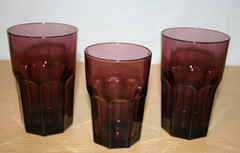 3 Amethyst Paneled Flat Glasses Tumblers Brazil – One 13 oz & Two 16 oz