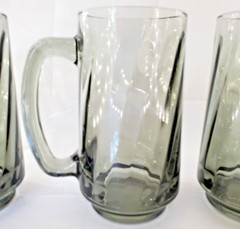 4 MCM Libbey Optic Swirl Smoke Glass Glasses Water Tea Beer Mugs With Handles.