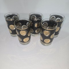 MCM Culver Gold Coin Highball Glasses Black Textured Sand Finish Set of 5