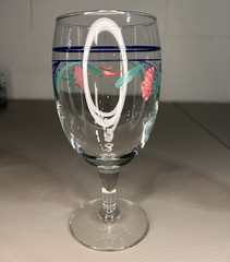 Lenox Set of 2 Stemmed Glass Wine Glasses Blue Band Floral Leaf Design 7.5 in