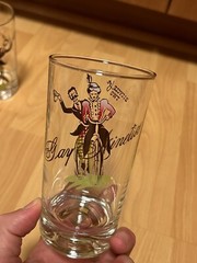 Vintage Anchor Hocking Highball Glasses Gay Nineties Transportation Bicycle 1890