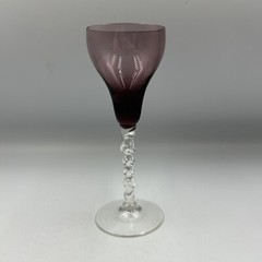 Amethyst Glass Optic Cordial Glasses Clear Ribbed Cord Rope Twisted Stem