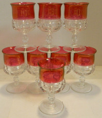 Vintage Set of (8) Kings Crown Thumbprint 5.83″ x2.88″ Stemmed Glasses VG-Exc