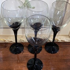 Pair (4) Colony Crystal Wine Glasses Black AMARYLLIS 9.»5 Tall – Made in Romania