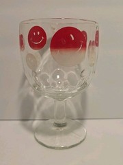 Vintage Red Fading To White Smiley Face Glass Dempled Goblet Rare