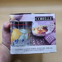 New In Box Set Of 4 Vintage CORELLE Abundance Juice Glasses 7 oz. Fruit Lemon