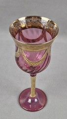 Vintage Italian or Bohemian Twist Cranberry Glass & Gold Gilt Swags 8 OZ Goblet