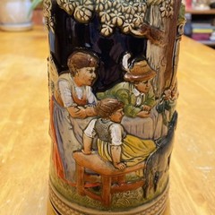 DBGM Original Vintage Signed German Ceramic Painted Glazed Pewter Lid Beer Stein