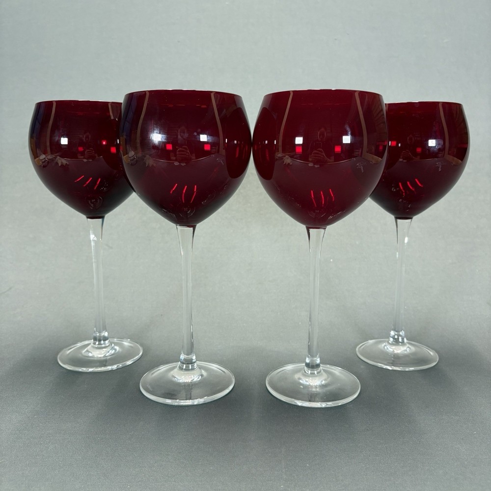 Lenox Crystal Holiday Gems Red Ruby Balloon Goblets Glasses 8 7/8″ Set of 4