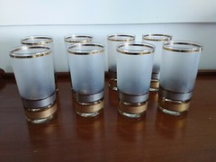 Vtg Regency Silver 22kt Gold Trimmed Frosted Highball Glasses Set Of 8