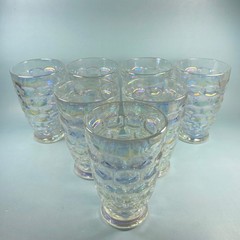 Federal Glass Set of 7 Colonial Iridescent Thumbprint 8oz Tumblers 1960s