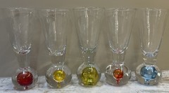 Set Of 5 Vtg MCM Circleware Bonfire Cordial Shot Liqueur Glasses Bubble Colorful