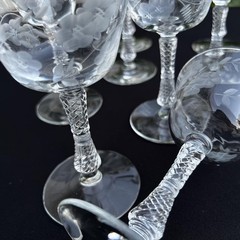 VTG Etched Crystal Champagne Coupe Glasses Set Of 11 Floral Cut Stemware Rock