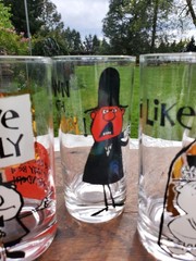 Vtg Mid Century Barware Glasses Characters & Phrases Set of 7 Highball