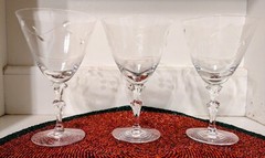 Set Of 3 Vintage Tiffin Franciscan Etched «Gaiety» Water Goblets 6 3/8″ 1960