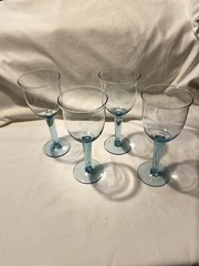 4 VTG Mexican Glasses Baby Blue Wine or Water Goblets 10 oz. Hand Blown 10”Tall