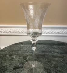 Vintage Etched Floral Scroll Paneled Stemware 9 1/2″ Tall Wine Glass